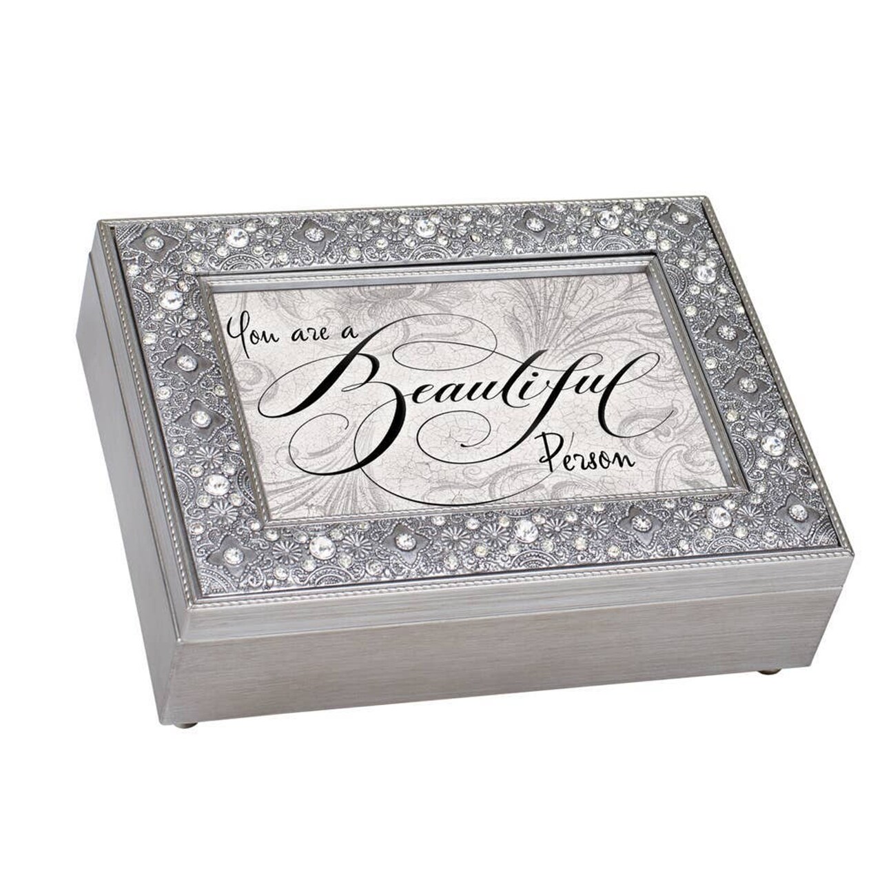 Edge Collection - 8" x 6" x 2.75" - Silver - Musical Jewelry Box with Inspirational Quote - 1 Piece